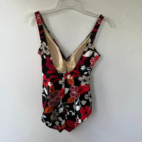 Miraclesuit floral one-piece swimsuit red black floral size 10